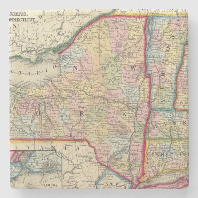 Ståndsmässig karta av stater av New York Underlägg Sten (Framsidan)