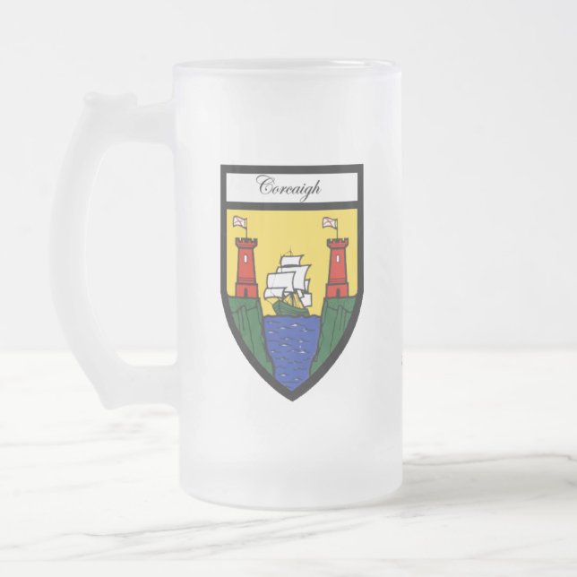 Ståndsmässiga korkkarta- & vapensköldmuggar frostat ölglas (Vänster)