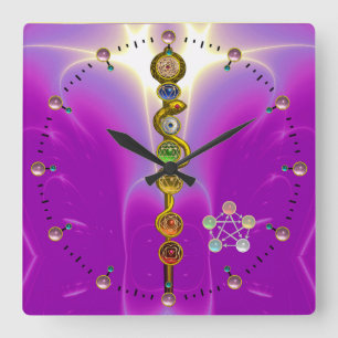 STÅNG AV ASCLEPIUS 7 CHAKRAS, YOGA, ANDLIG ENERGI FYRKANTIG KLOCKA