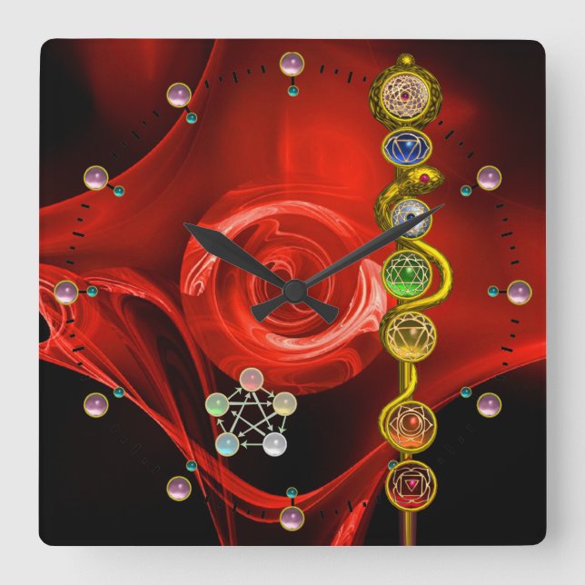 STÅNG AV ASCLEPIUS 7 CHAKRAS, YOGA, ANDLIG ENERGI FYRKANTIG KLOCKA (Framsida)