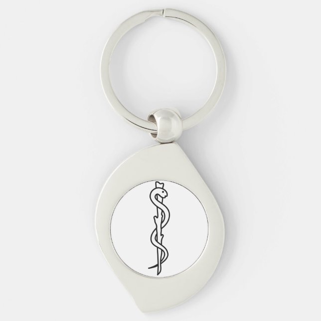 Stång av Asclepius Swirl Silverfärgad Nyckelring (Framsidan)