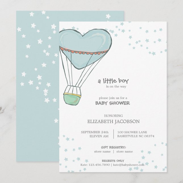 Stäng av Baby blue Luftballong för spädbarn Inbjudningar (Fram/baksida)