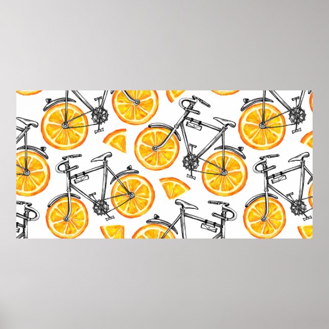 Stäng av cyklar med orange hjul. Vattenfärgad hand Poster (Framsidan)