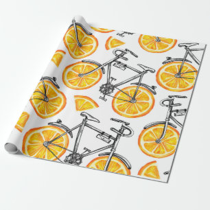 Stäng av cyklar med orange hjul. Vattenfärgad hand Presentpapper