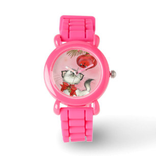 Stäng av julklappen Retro Kattunge Träd Rosa Gli Armbandsur