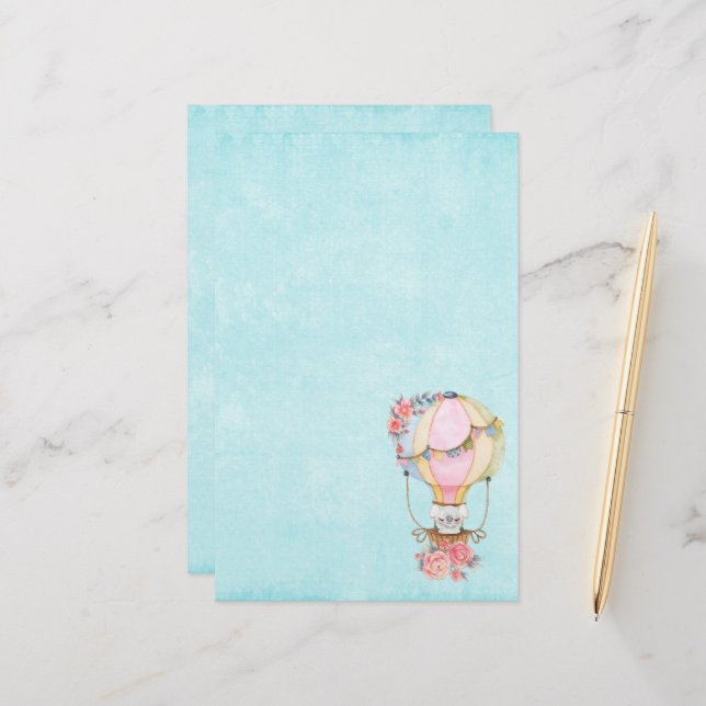 Stäng av Luftballongen med Bear Watercolor Brevpapper (Fram/Back In Situ)