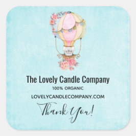 Stäng av Luftballongen med Bear Watercolor Busines Fyrkantigt Klistermärke