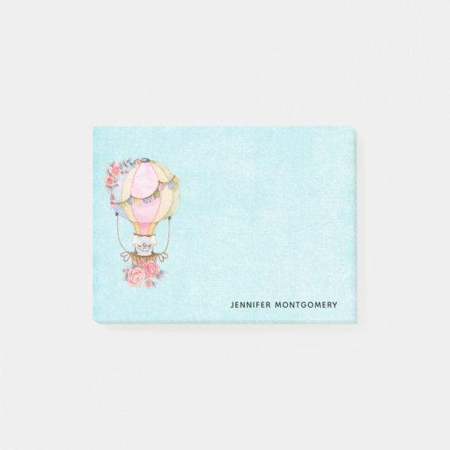 Stäng av Luftballongen med Bear Watercolor Post-it Block (Framsida)