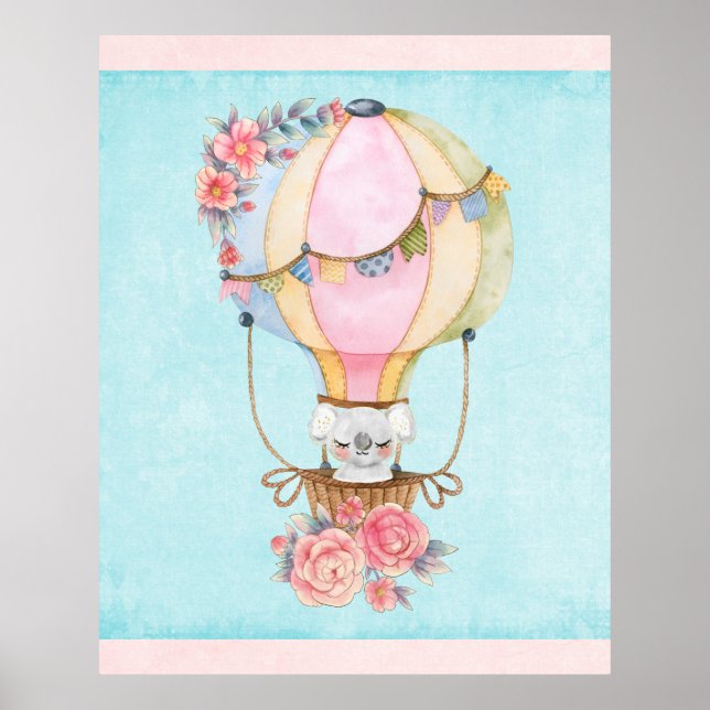 Stäng av Luftballongen med Bear Watercolor Poster (Framsidan)