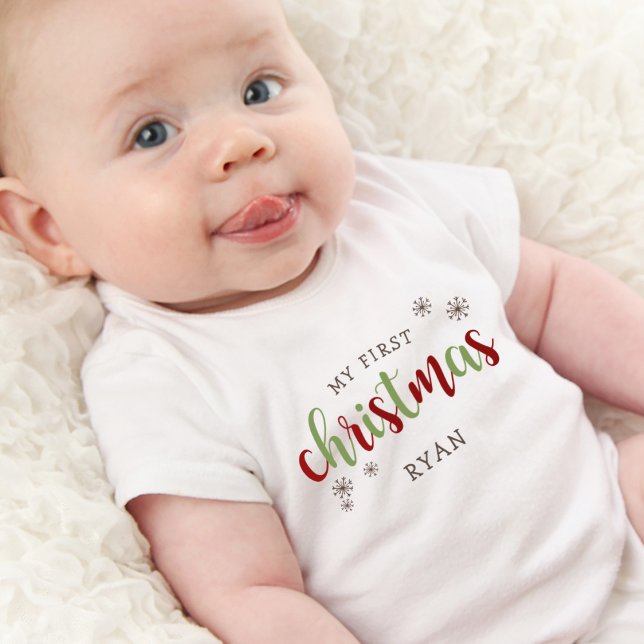 Stäng av min första jul Namn T Shirt (Cute My First Christmas Name Baby Bodysuit)