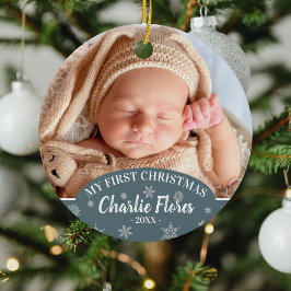 Stäng av mitt första julfoto Baby, Namn och år Julgransprydnad Keramik