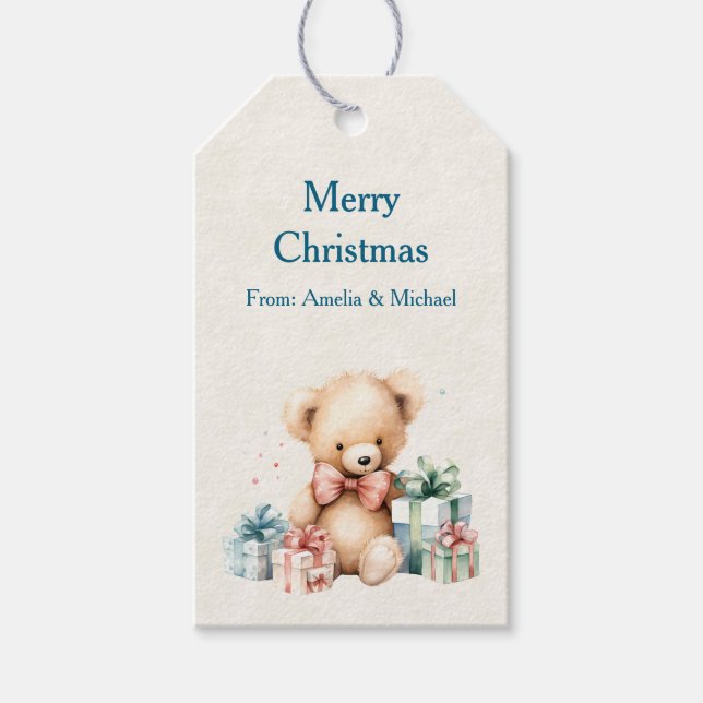 Stäng av Nallen med Julklapp Presentetikett (Framsidan)