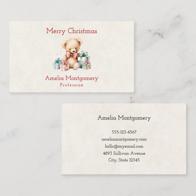 Stäng av Nallen med Julklapp Visitkort (Fram/baksida)