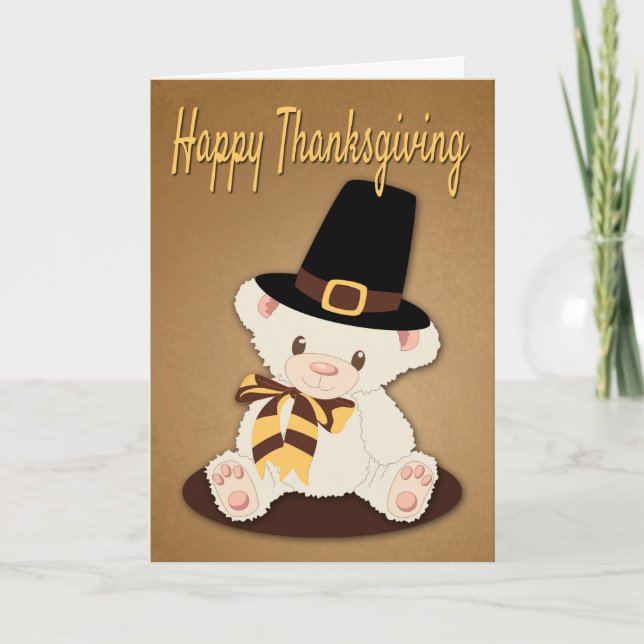 Stäng av Nallen med Pilgrim Hat för Thanksgiving Helgkort (Framsida)