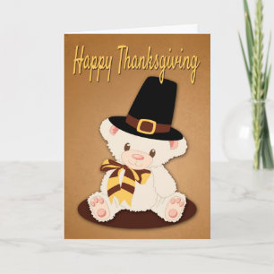 Stäng av Nallen med Pilgrim Hat för Thanksgiving Helgkort