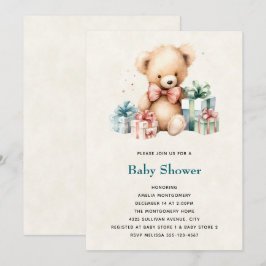 Stäng av Nallen med Presenter Baby Shower Inbjudningar