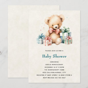 Stäng av Nallen med Presenter Baby Shower Inbjudningar