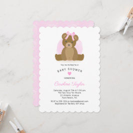 Stäng av Nallen med Rosa Bow Flicka Shower Inbjudningar