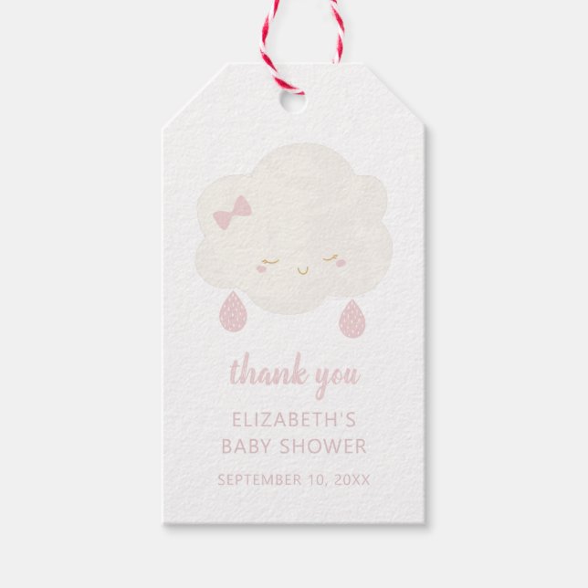 Stäng av rosa. Tack för barnduschen. Flicka Presentetikett (Framsidan)