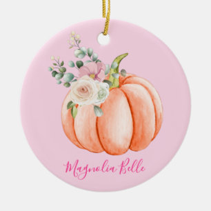 Stäng av  Rosa Vår Blommigt Little Pumpkin Namn Julgransprydnad Keramik