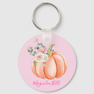 Stäng av Rosa Vår Blommigt Little Pumpkin Namn Nyckelring