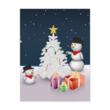 Stäng av Snögubbar med Julgran Helgdag vykort