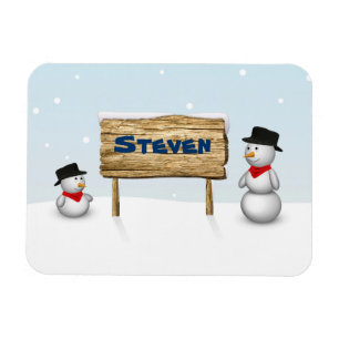 Stäng av Snögubbar med plåt av Personlig Namn Magnet
