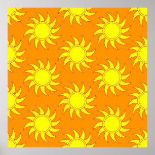 Stäng av sömlös mönster i sol. Doodle hand plockad Poster