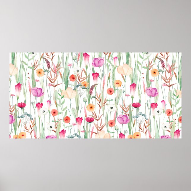 Stäng av sömlöst mönster med olika blommor i vilde poster (Framsidan)