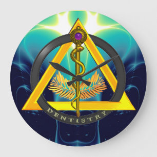 STÅNG AV SYMBOLET FÖR ASCLEPIUS-TANDLÄKARETANDVÅRD STOR KLOCKA