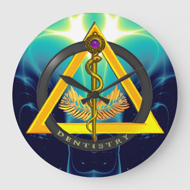 STÅNG AV SYMBOLET FÖR ASCLEPIUS-TANDLÄKARETANDVÅRD STOR KLOCKA (Framsida)