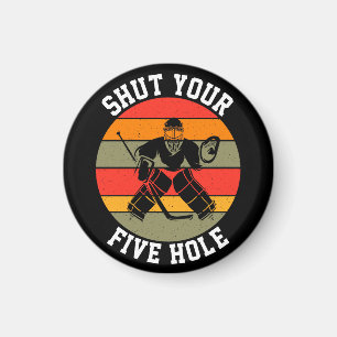 Stäng din fem Hål Hockey Goalie Magnet