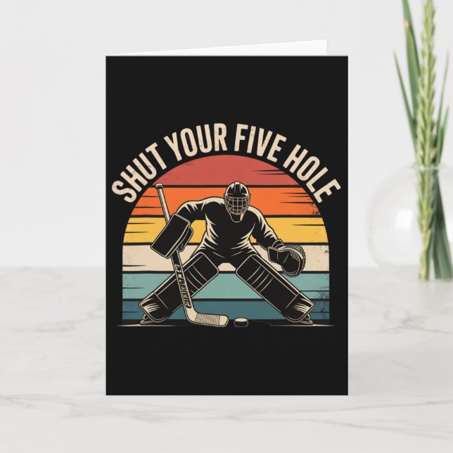 Stäng Din Fem Hål Retro Hockey Målvakt  Kort (Framsida)