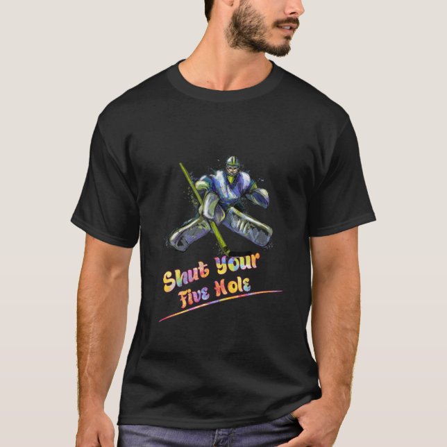 Stäng fem Hål Ice Hockey Funny Graphic T Shirt (Framsida)