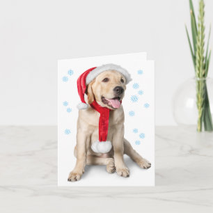 Stäng Gul lab med Santa Hat Labby-Helgdagar! Helgkort