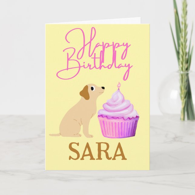 STÄNG HUND MED CUPCAKE BIRTHDAY Card Kort (Framsida)