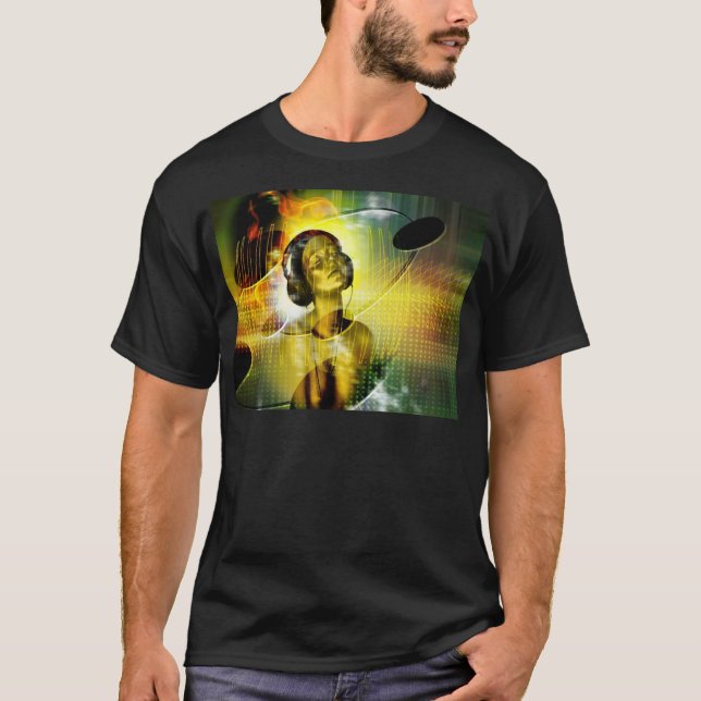 Stäng ögonen och överlämna till musiken t shirt (Framsida)