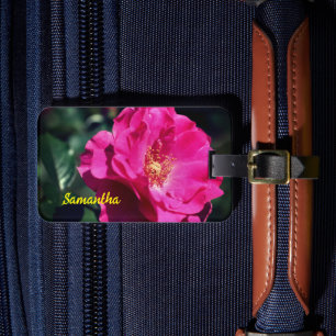 Stäng Personligen Rosa ros i Fullt Bloom Bagagebricka