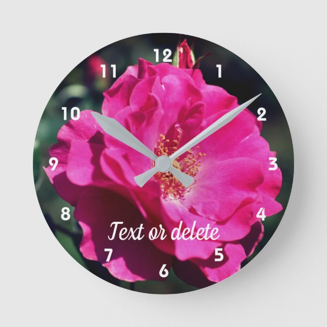 Stäng Personligen Rosa ros i Fullt Bloom Rund Klocka (Framsida)