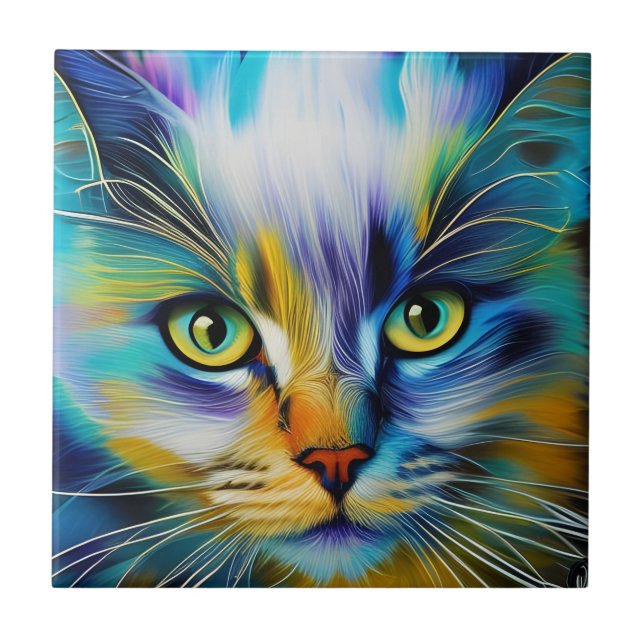 Stäng upp en färglös siamesisk kattunge kakelplatta (Framsidan)