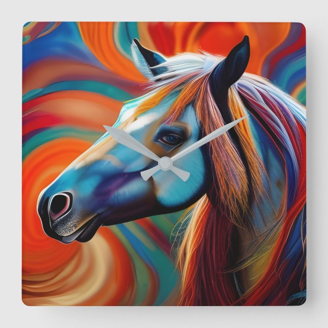 Stäng upp Horse head Fyrkantig Klocka (Framsida)