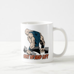 Stäng upp och lyft weightlifteren kaffemugg