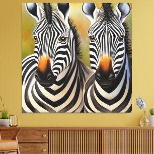 Stäng Zebra Pair Bold och Striking Wildlife Canvastryck