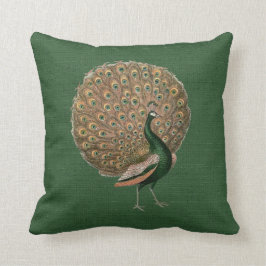 Stängande grönt & guld vintage konst peacock-kudda kudde