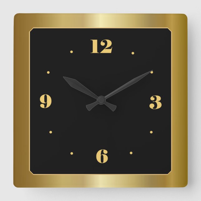 Stängande Guld med Black Center Wall Clock Fyrkantig Klocka (Framsida)