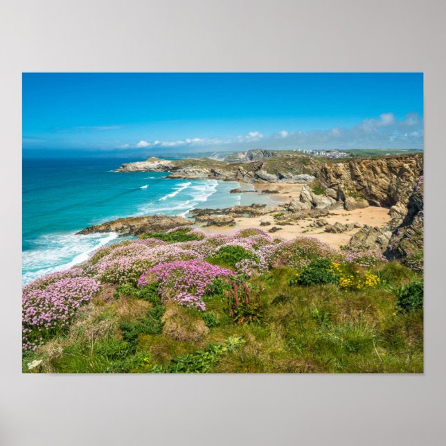 Stängande kustlandskap Newquay-stranden Cornwall U Poster (Framsidan)