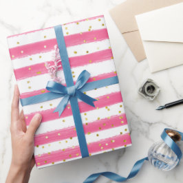 Stängande Rosa Rand och Guld Glitter Girl Party Presentpapper