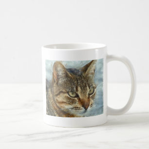 Stängande Tabby katt Stäng upp grafitpennportra Kaffemugg