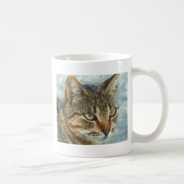 Stängande Tabby katt Stäng upp grafitpennportra Kaffemugg (Höger)