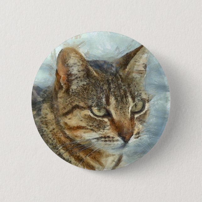 Stängande Tabby katt Stäng upp grafitpennportra Knapp (Framsida)
